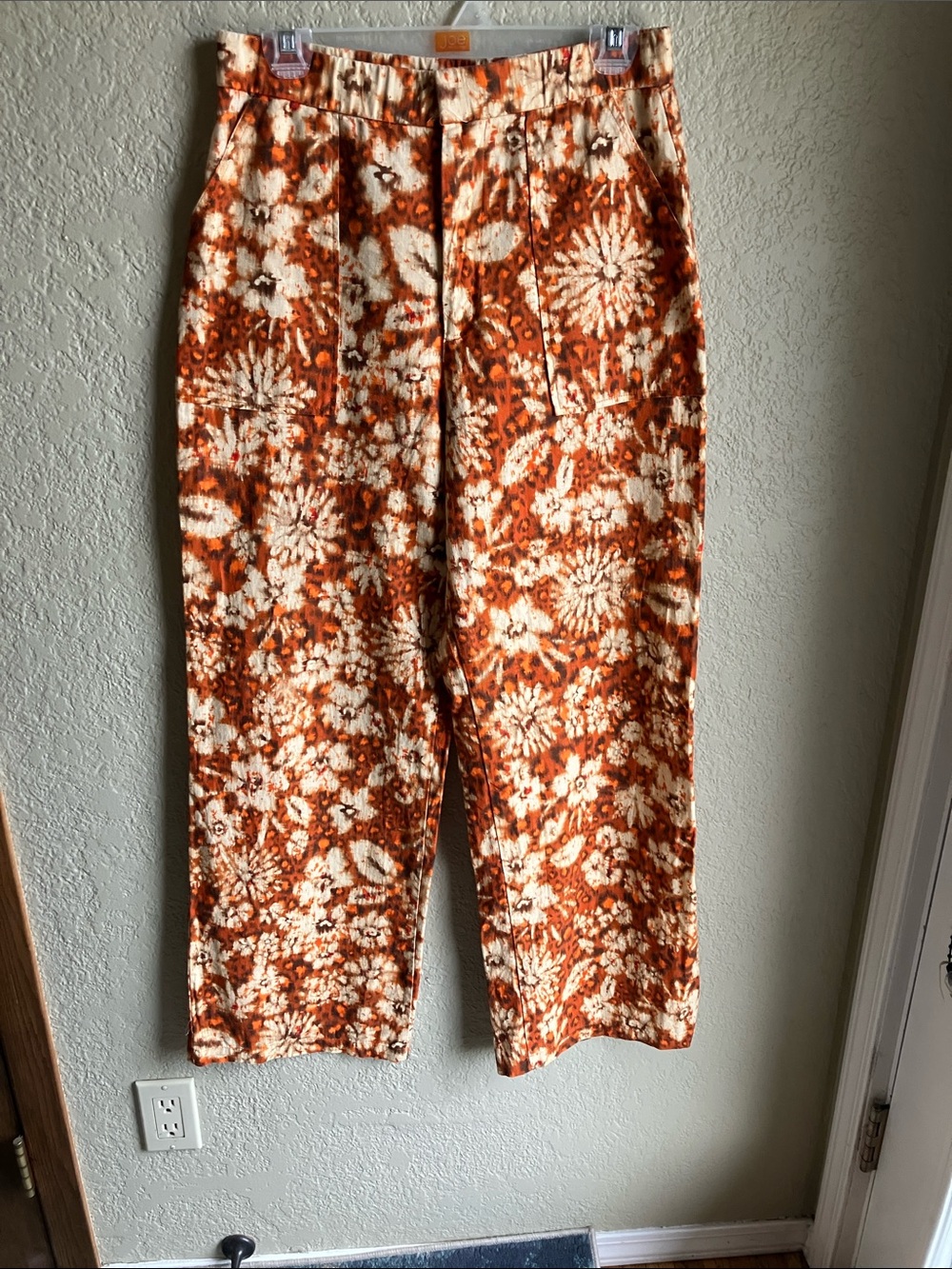Zara Orange and Cream Floral Wide Leg Pants